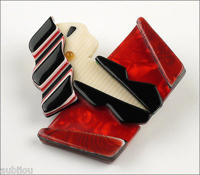 Lea Stein Carmen Joan Crawford Art Deco Red Brooch Pin Side