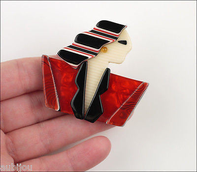 Lea Stein Carmen Joan Crawford Art Deco Red Brooch Pin Model