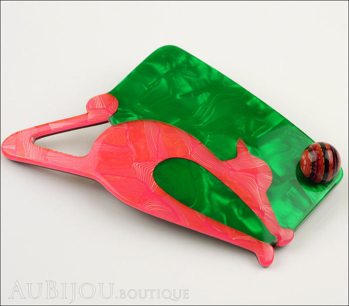 Lea Stein Cat With Ball Art Deco Brooch Pin Pink Green Side
