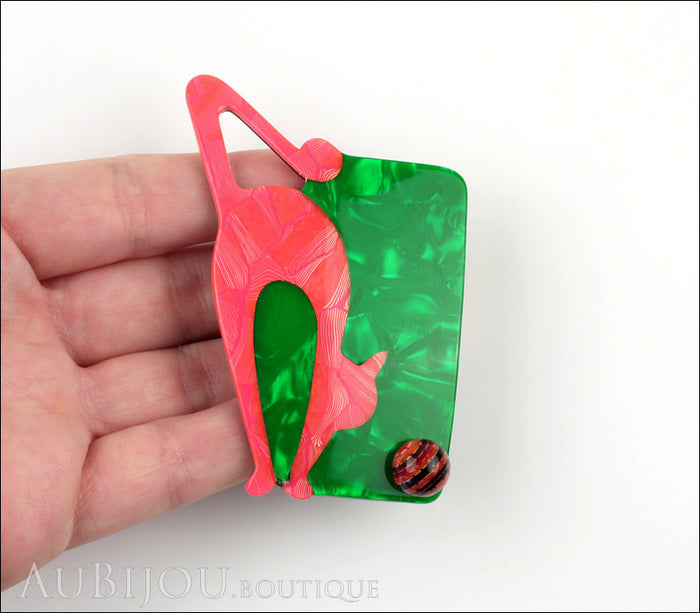 Lea Stein Cat With Ball Art Deco Brooch Pin Pink Green Model