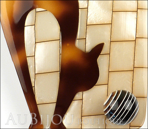 Lea Stein Cat With Ball Art Deco Brooch Pin Tortoise MOP Gallery
