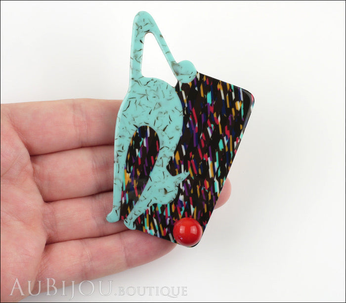 Lea Stein Cat With Ball Art Deco Brooch Pin Turquoise Multi Model