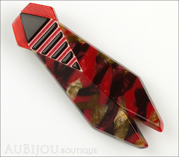 Lea Stein Cicada Insect Art Deco Brooch Pin Dark Red Black Front