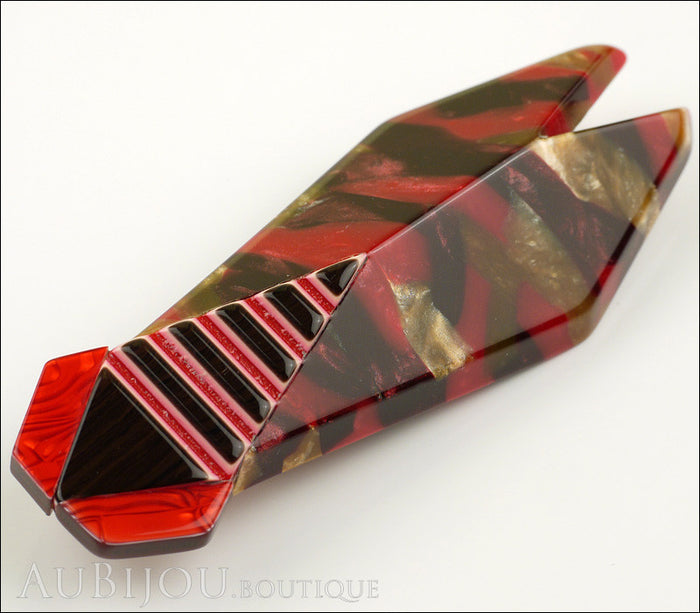 Lea Stein Cicada Insect Art Deco Brooch Pin Dark Red Black Side