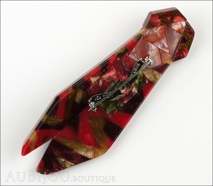 Lea Stein Cicada Insect Art Deco Brooch Pin Dark Red Black Back