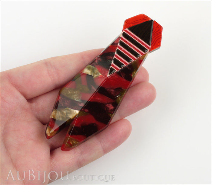 Lea Stein Cicada Insect Art Deco Brooch Pin Dark Red Black Model