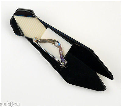 Lea Stein Cicada Insect Art Deco White Brooch Pin Back