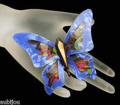 Lea Stein Elfe The Butterfly Insect Brooch Pin Blue Yellow Multicolor Mannequin