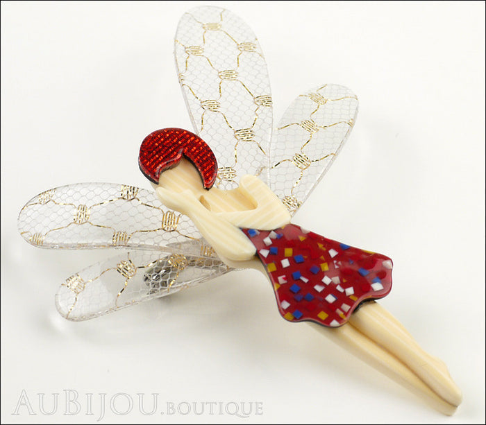 Lea Stein Fairy Demoiselle Volage Magic Wings Red Gold Side