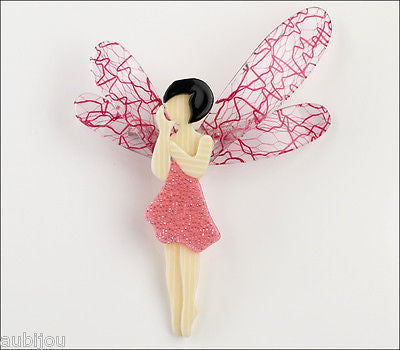 Lea Stein Fairy Demoiselle Volage Brooch Pin Pink Black Red