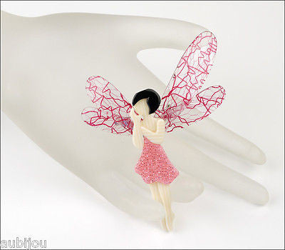 Lea Stein Fairy Demoiselle Volage Brooch Pin Pink Black Red