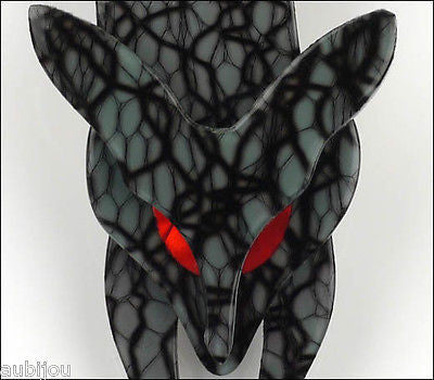 Lea Stein Fox Brooch Pin  Grey Root Pattern Red Gallery