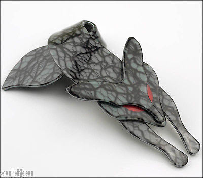 Lea Stein Fox Brooch Pin  Grey Root Pattern Red Side