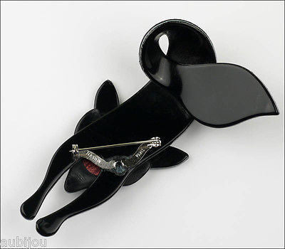 Lea Stein Fox Brooch Pin  Grey Root Pattern Red Back