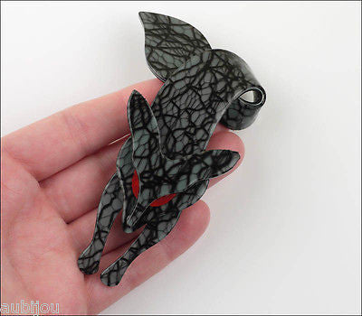 Lea Stein Fox Brooch Pin  Grey Root Pattern Red Model