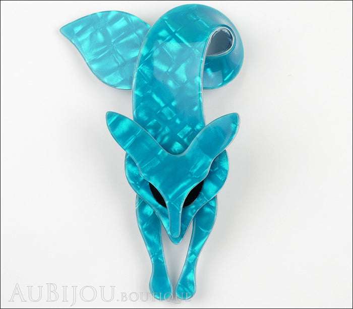Lea Stein Fox Brooch Pin Light Turquoise Blue Black Front