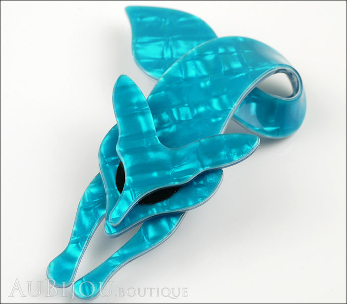 Lea Stein Fox Brooch Pin Light Turquoise Blue Black Side