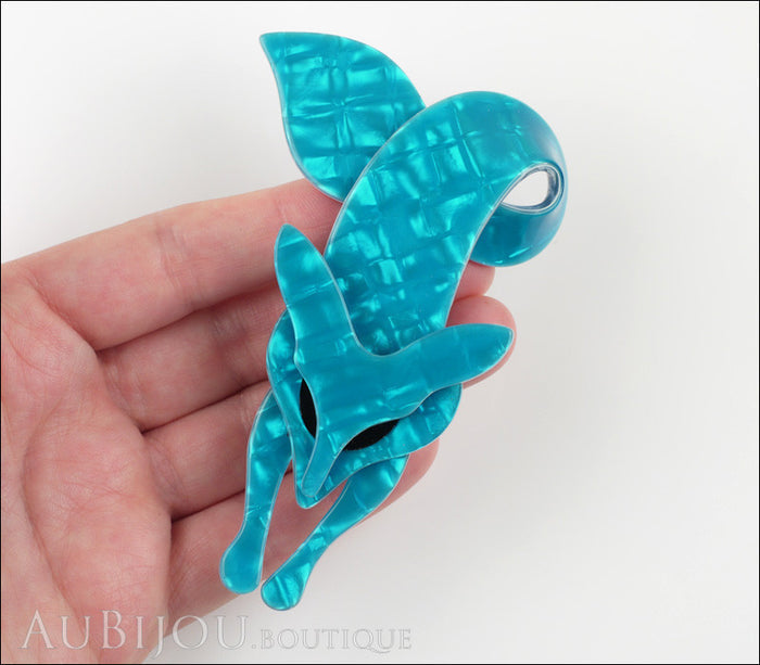 Lea Stein Fox Brooch Pin Light Turquoise Blue Black Model