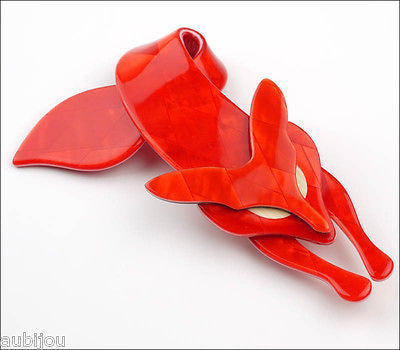 Lea Stein Fox Brooch Pin Red Cream Side