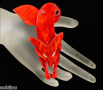 Lea Stein Fox Brooch Pin Red Cream Mannequin