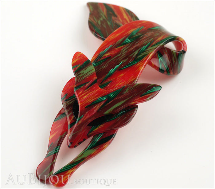 Lea Stein Fox Brooch Pin Red Green Mix Side
