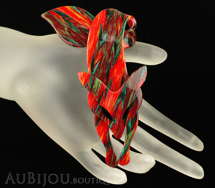 Lea Stein Fox Brooch Pin Red Green Mix Mannequin