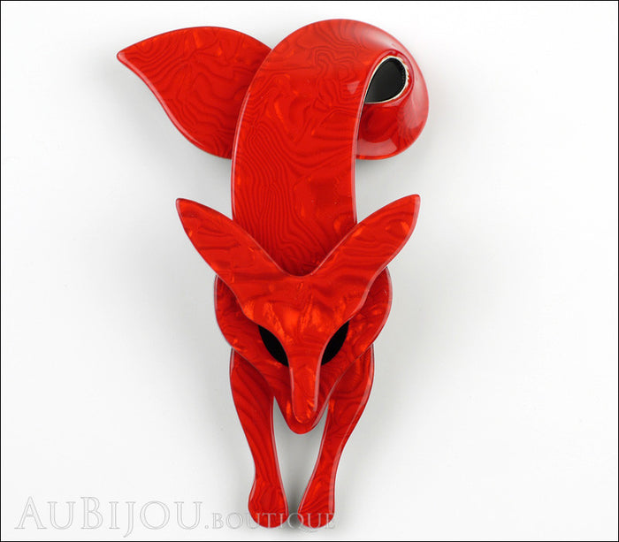 Lea Stein Fox Brooch Pin Red Pearly Swirls Front