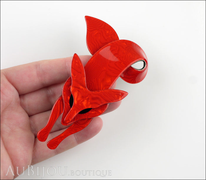 Lea Stein Fox Brooch Pin Red Pearly Swirls Model