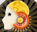 Lea Stein Full Collerette Art Deco Girl Brooch Pin Black Yellow Gallery