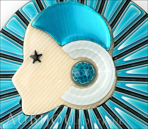 Lea Stein Full Collerette Art Deco Girl Brooch Pin Blue Black Gallery
