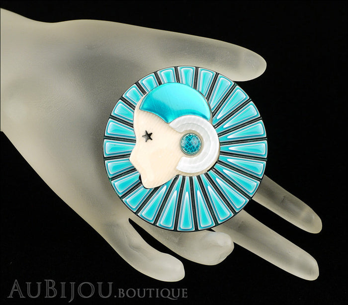 Lea Stein Full Collerette Art Deco Girl Brooch Pin Blue Black Mannequin
