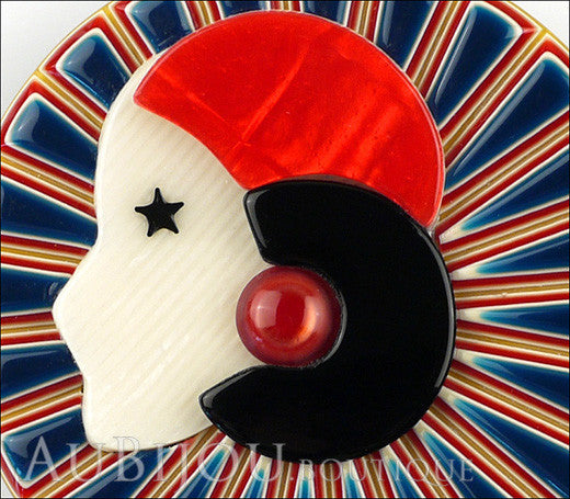 Lea Stein Full Collerette Art Deco Girl Brooch Pin Navy Blue Red Gallery