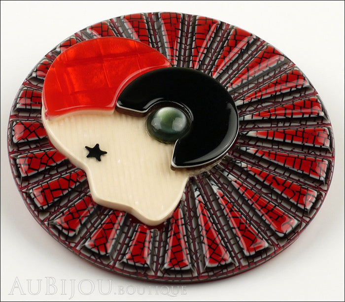 Lea Stein Full Collerette Art Deco Girl Brooch Pin Red Grey Side