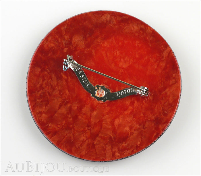 Lea Stein Full Collerette Art Deco Girl Brooch Pin Red Grey Back