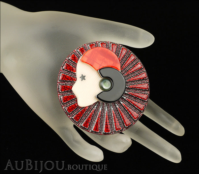 Lea Stein Full Collerette Art Deco Girl Brooch Pin Red Grey Mannequin