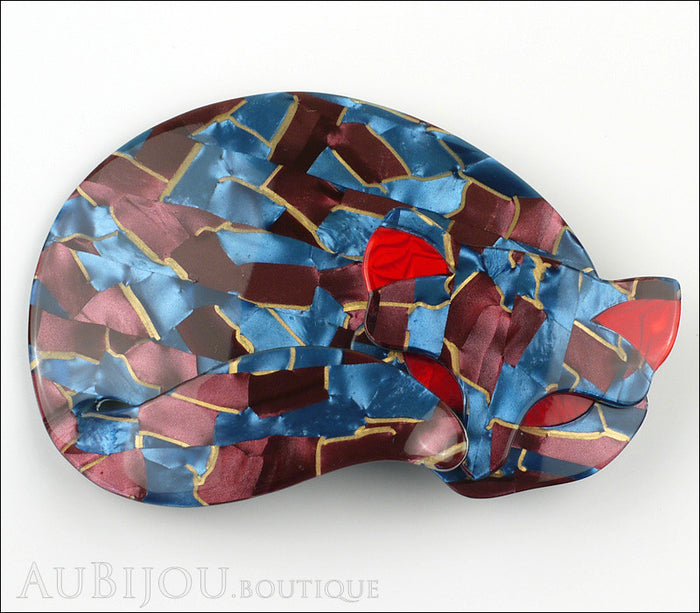 Lea Stein Gomina The Sleeping Cat Brooch Pin Blue Red Front