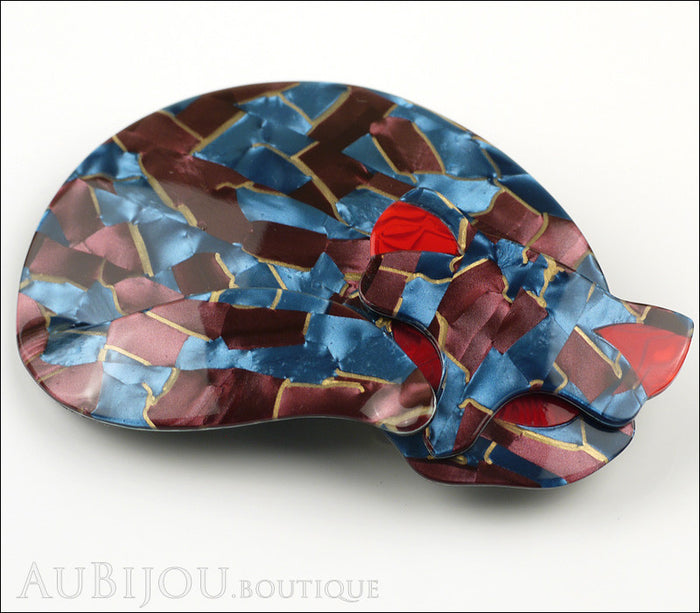 Lea Stein Gomina The Sleeping Cat Brooch Pin Blue Red Side
