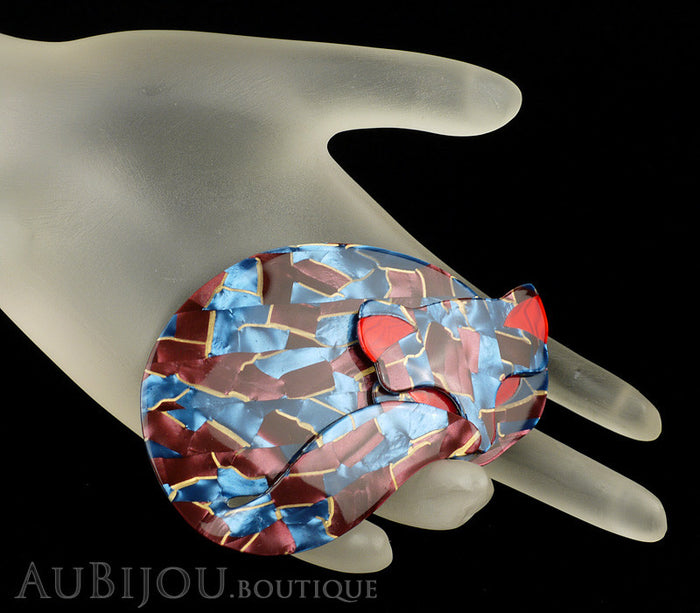 Lea Stein Gomina The Sleeping Cat Brooch Pin Blue Red Mannequin