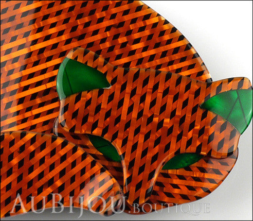 Lea Stein Gomina The Sleeping Cat Brooch Pin Dark Orange Gallery