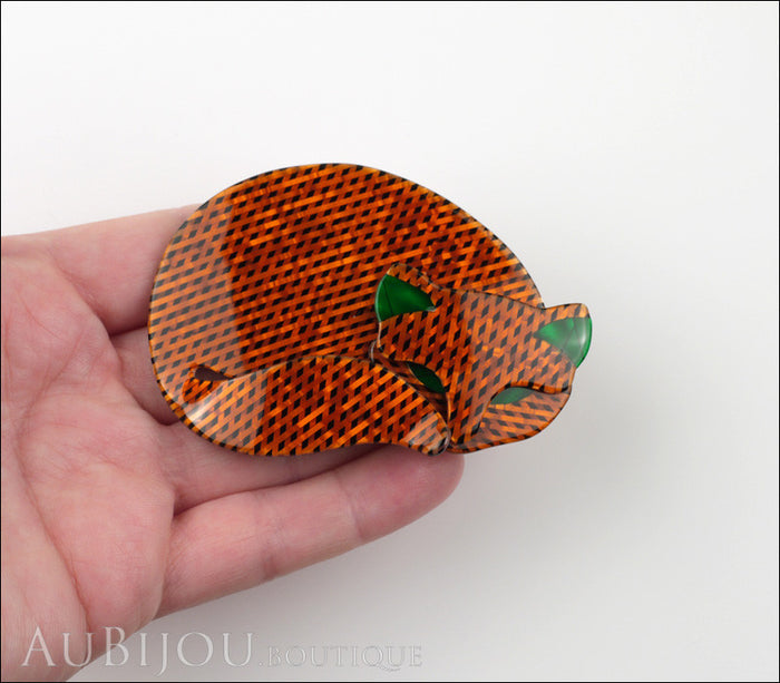 Lea Stein Gomina The Sleeping Cat Brooch Pin Dark Orange Model