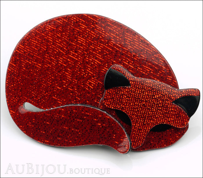 Lea Stein Gomina The Sleeping Cat Brooch Pin Red Black Side