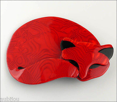 Lea Stein Gomina The Sleeping Cat Brooch Pin Red Front