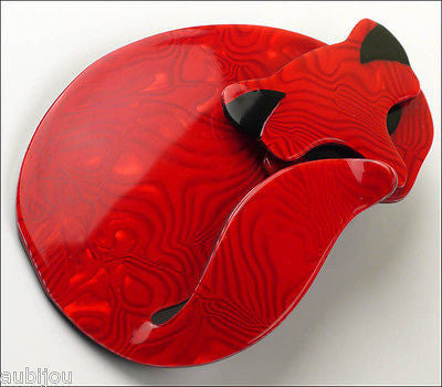 Lea Stein Gomina The Sleeping Cat Brooch Pin Red Side