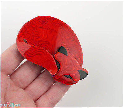 Lea Stein Gomina The Sleeping Cat Brooch Pin Red Model