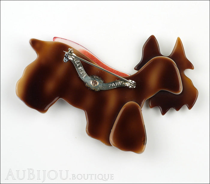 Lea Stein Kimdoo Dog Scottish Terrier Brooch Pin Chestnut Red Back