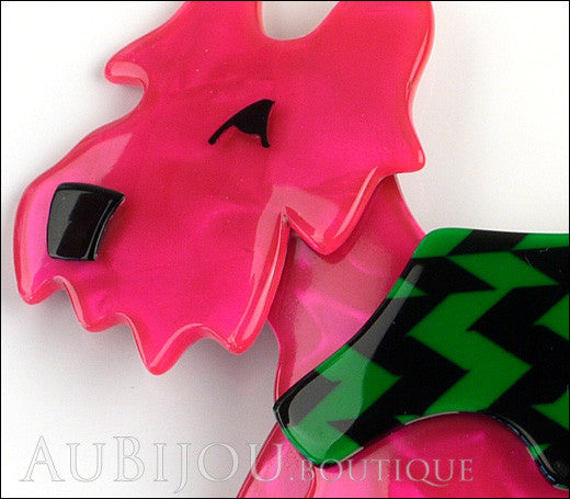 Lea Stein Kimdoo Dog Scottish Terrier Brooch Pin Fuchsia Green Black Gallery