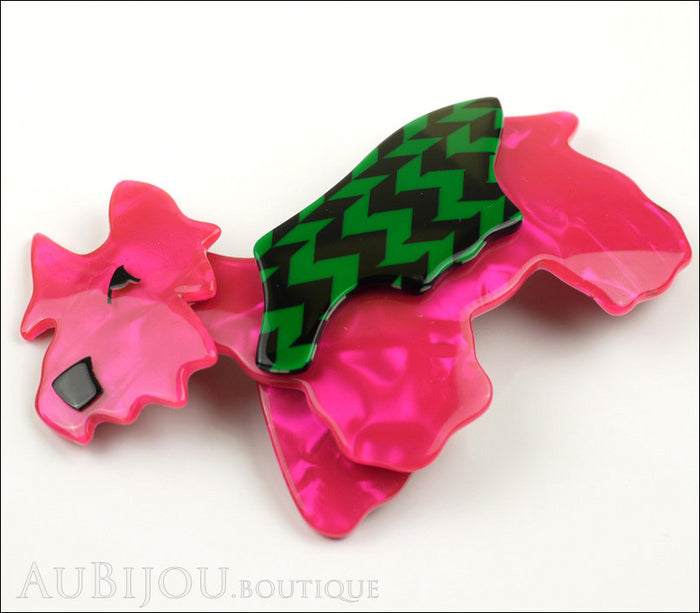 Lea Stein Kimdoo Dog Scottish Terrier Brooch Pin Fuchsia Green Black Side