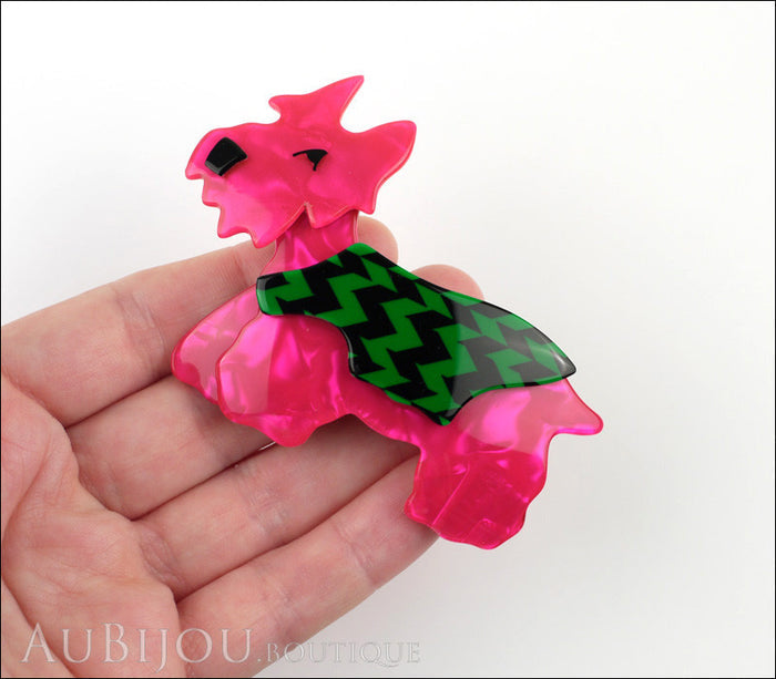 Lea Stein Kimdoo Dog Scottish Terrier Brooch Pin Fuchsia Green Black Model