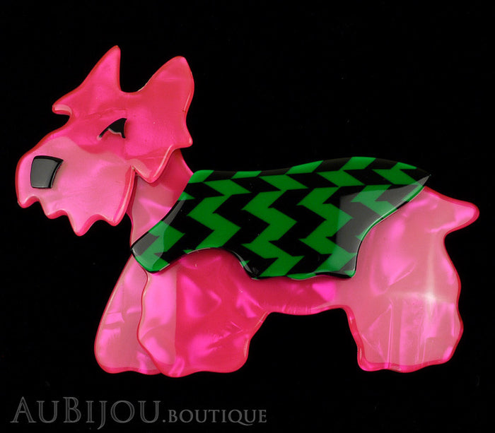Lea Stein Kimdoo Dog Scottish Terrier Brooch Pin Fuchsia Green Black