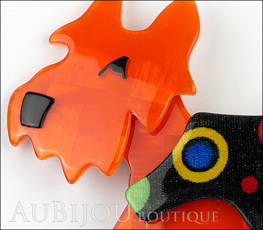 Lea Stein Kimdoo Dog Scottish Terrier Brooch Pin Orange Multi Gallery